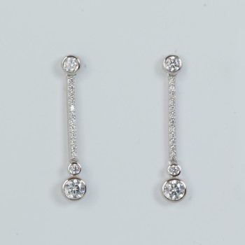 Sterling Silver/CZ Long Drop Earrings